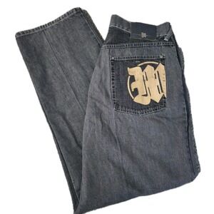 VTG Y2K Makaveli Jeans Baggy 36 Grunge Skater Tupac 90s Rap Black Dark Wash
